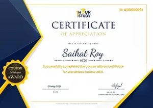 Certificate of Appreciation — WordPress Course 2021