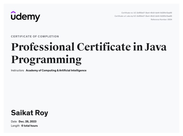 Professional Certificate in Java Programming