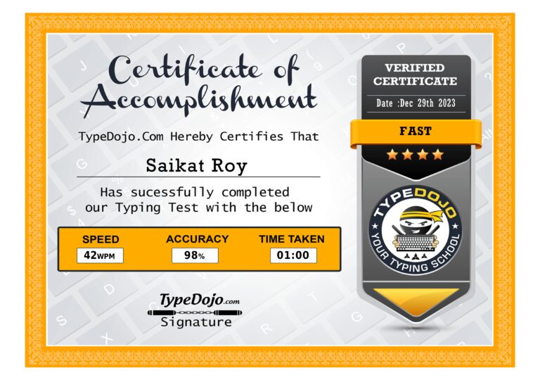 Certificate of Accomplishment — Typing Test